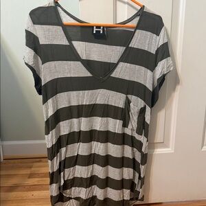 Bordeaux Olive and Gray Striped V-Neck Tee